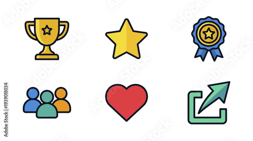 Reward And Recognition Symbols With Award Star And Favorite Reaction