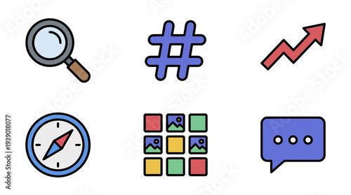 Colored Data Exploration Symbols With Search Trend And Messaging