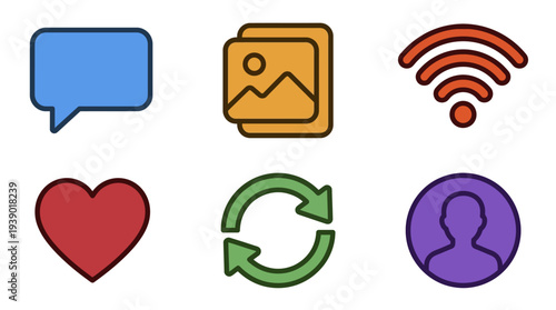 Multicolor Social Communication And Media Interaction Symbols