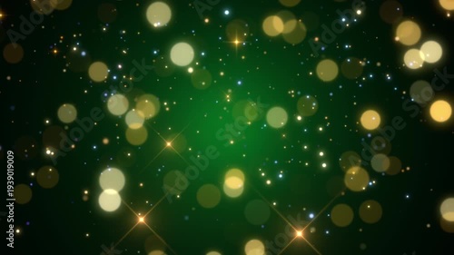 falling green bokeh glitter celebration particles background