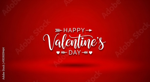 Happy Valentines Day elegant white cursive text design on red background