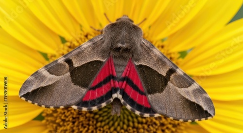 Moth on Sunflower - A Close-Up of Natures Beauty.