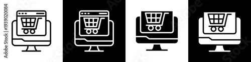 Online shopping black and white icon design concept