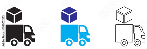 Distribution for Packaging icon. Minimal vector icon set showing an open package box with curved arrow above it, representing product return, exchange, or reverse logistics.