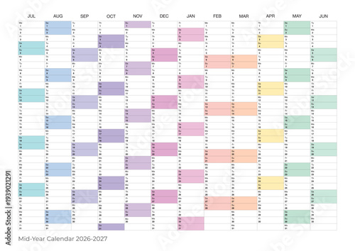 Minimalist vertical mid-year calendar 2026-2027