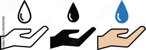 Three hands pointing with water droplets