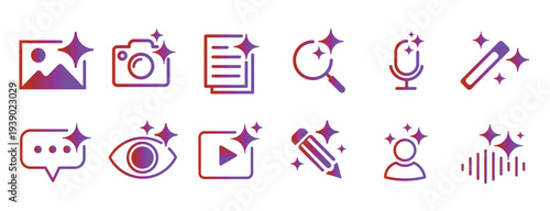 AI Powered Tools and Features Icons Set Gradient Style Vector