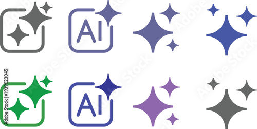 AI Artificial Intelligence Sparkle Star Icons Set Colorful Vector
