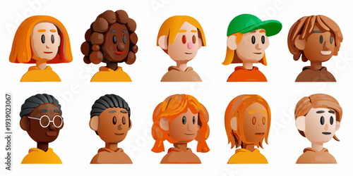 Diverse cartoon portraits of people with varying hairstyles and skin tones