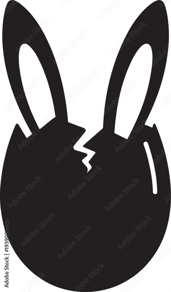 Obraz premium Black Cracked Easter Egg Bunny Ears Easter Holiday Vector Illustration