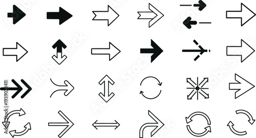 Collection of various arrow icons in different directions and styles