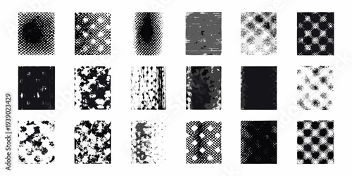 Collection of distressed black and white rectangular textured patterns