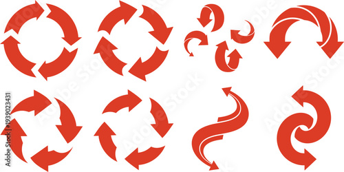 Collection of red arrows and circular motion icons