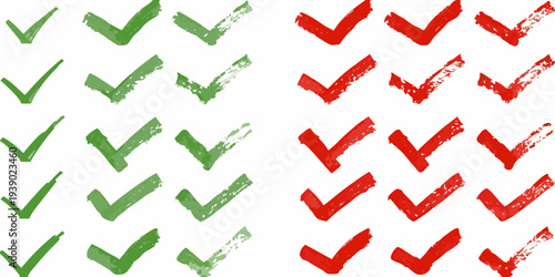 Green and red check marks scattered across a white background