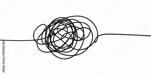 A tangled chaotic scribble of a single black line on white