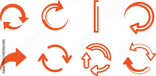 Collection of various orange arrows on white background