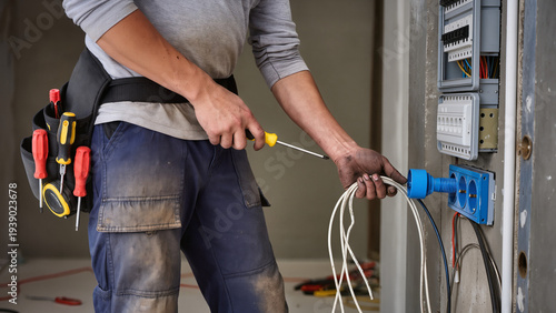 Photos A specialist manages the electrical power board