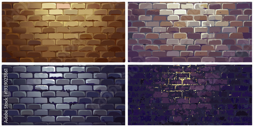 Four brick wall variations showcasing different color palettes and textures