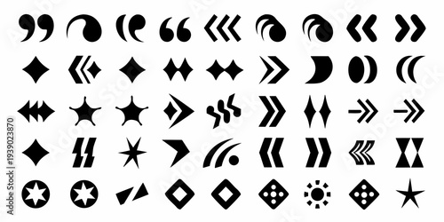 Collection of various black abstract shapes and punctuation marks
