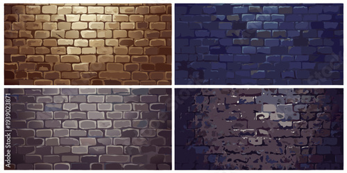 Four variations of a stone brick wall texture in different lighting
