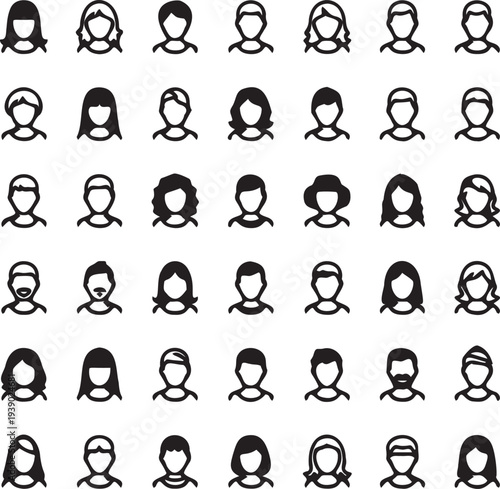 User avatar icon set, people profile icons collection, human face avatar vector pack.