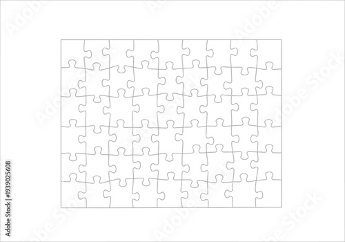 Blank jigsaw puzzle, empty frame with interlocking pieces ready for assembly