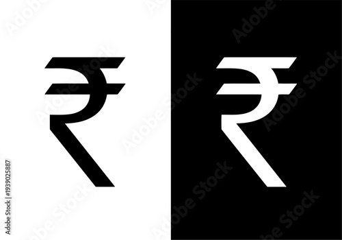 Indian rupee currency symbol in black and white high contrast set