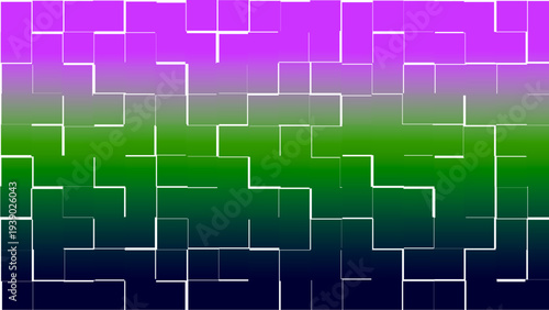 A colorful maze with a gradient background transitioning from purple to green to dark blue with white lines