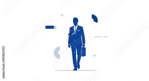 Businessman walking with briefcase and mobile phone.