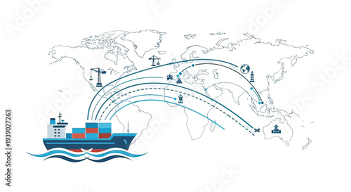 Cargo Ship with Containers on Global Route.