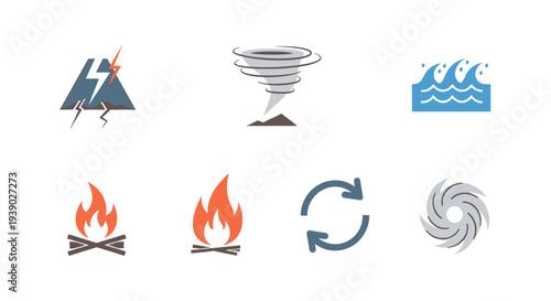 Collection of Natural Disaster and Fire Icons.