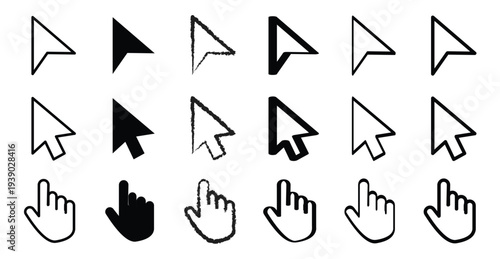 Mouse Cursor Arrow and Hand Pointer Click Icons Set Vector