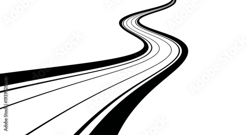 Abstract black and white curved lines creating a sense of movement and speed on a clean background