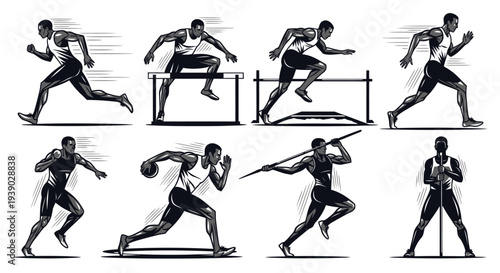 Diverse collection of athletic figures showcasing various track and field sports in dynamic poses