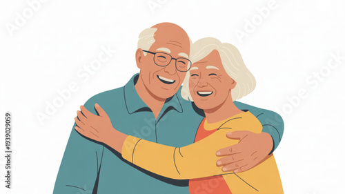 Elderly couple embracing smiling and happy together illustration of love and affection between senior man and woman