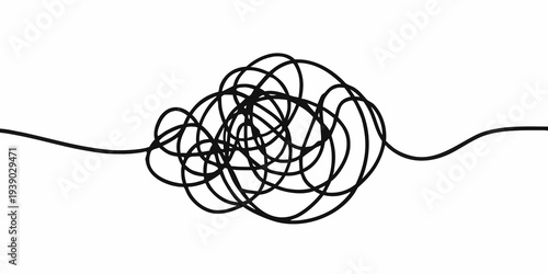Abstract tangle of black lines on a clean white background