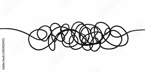 A tangled mess of black cords against a stark white background