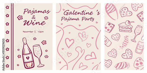A festive invitation for a galentine s pajama and wine party