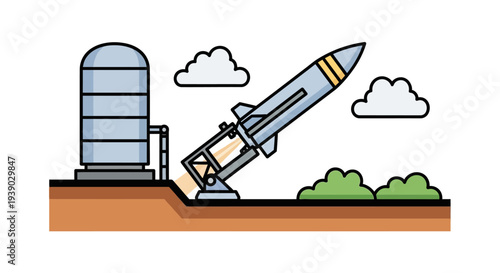 Military Rocket Missile Ready for Launch on a Base with Clouds in the Sky