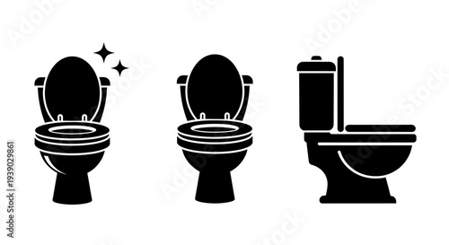 Toilet bowl and seat illustrations in black and white
