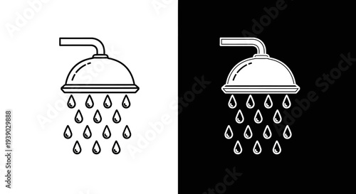 Shower head with water droplets on white and black backgrounds