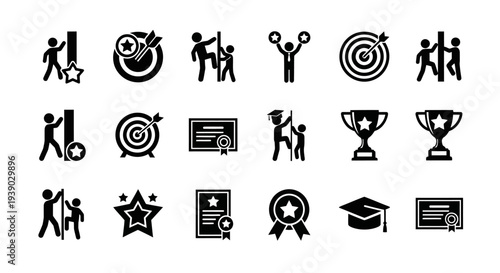 Achievement and success icons for motivation and goal setting