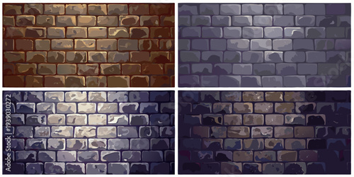 Four variations of a stone brick wall texture in different colors