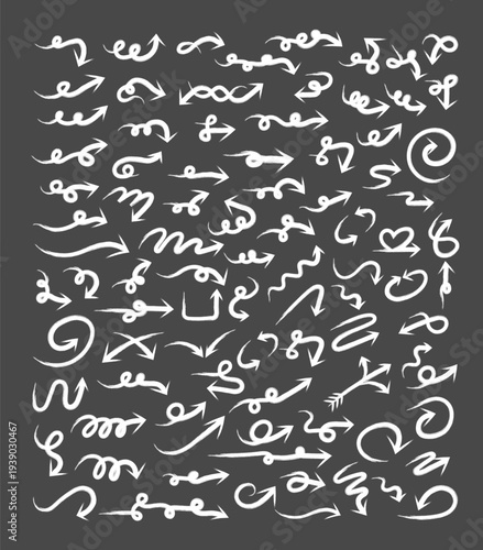 Grunge style arrows in different shapes for art and design needs.