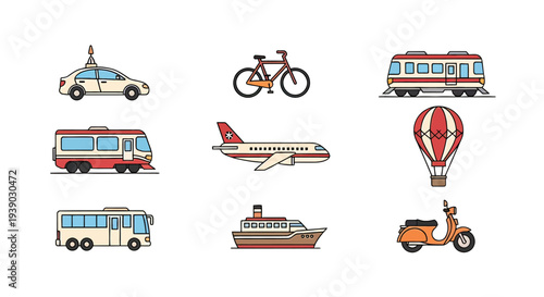 Collection of Various Vehicles and Transportation Modes.