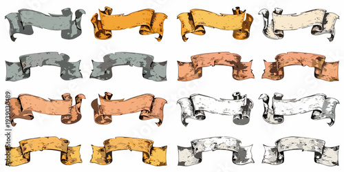 Collection of decorative ribbons and banners in various colors and styles