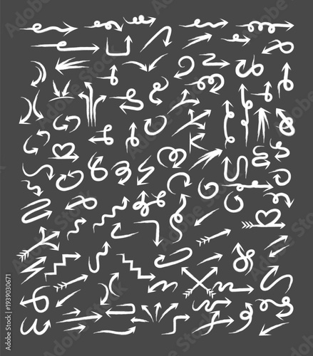 Grunge style arrows in different shapes for art and design needs.