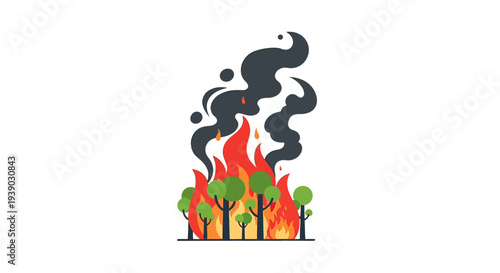 Forest Fire with Flames and Smoke.