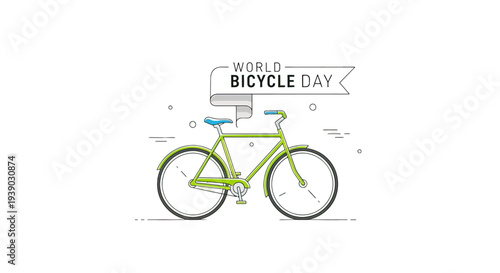 Green Bicycle Illustration World Bicycle Day.