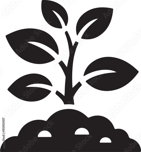 Black Silhouette Sprout Growing in Soil Vector Icon isolated on White Background